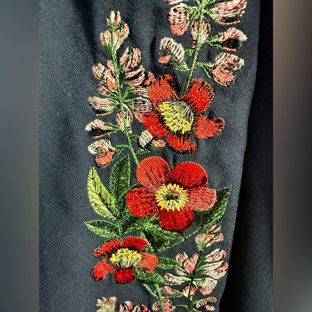 Ted Baker Navy Long Sleeved Dress with Floral Embroidery, Size 10 - Picture 7 of 14